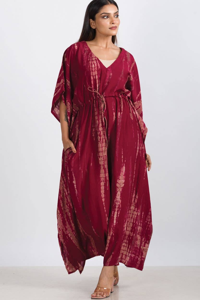 Shibori Caftans - Cranberry & Mocha