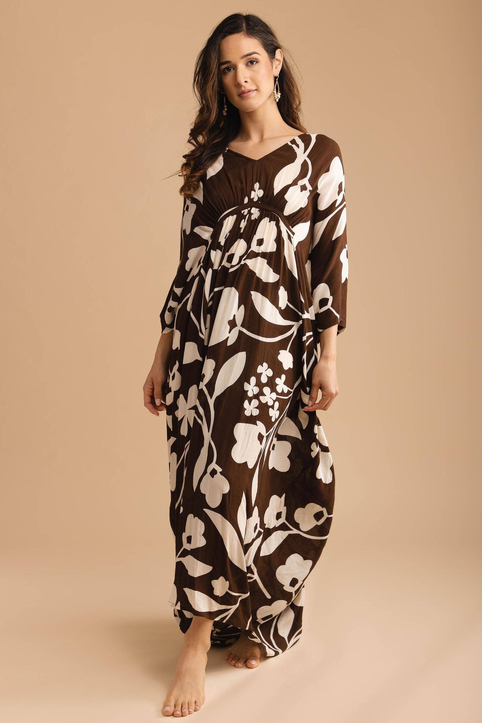 SHADOW FLORAL PRINT MAXI CAFTAN