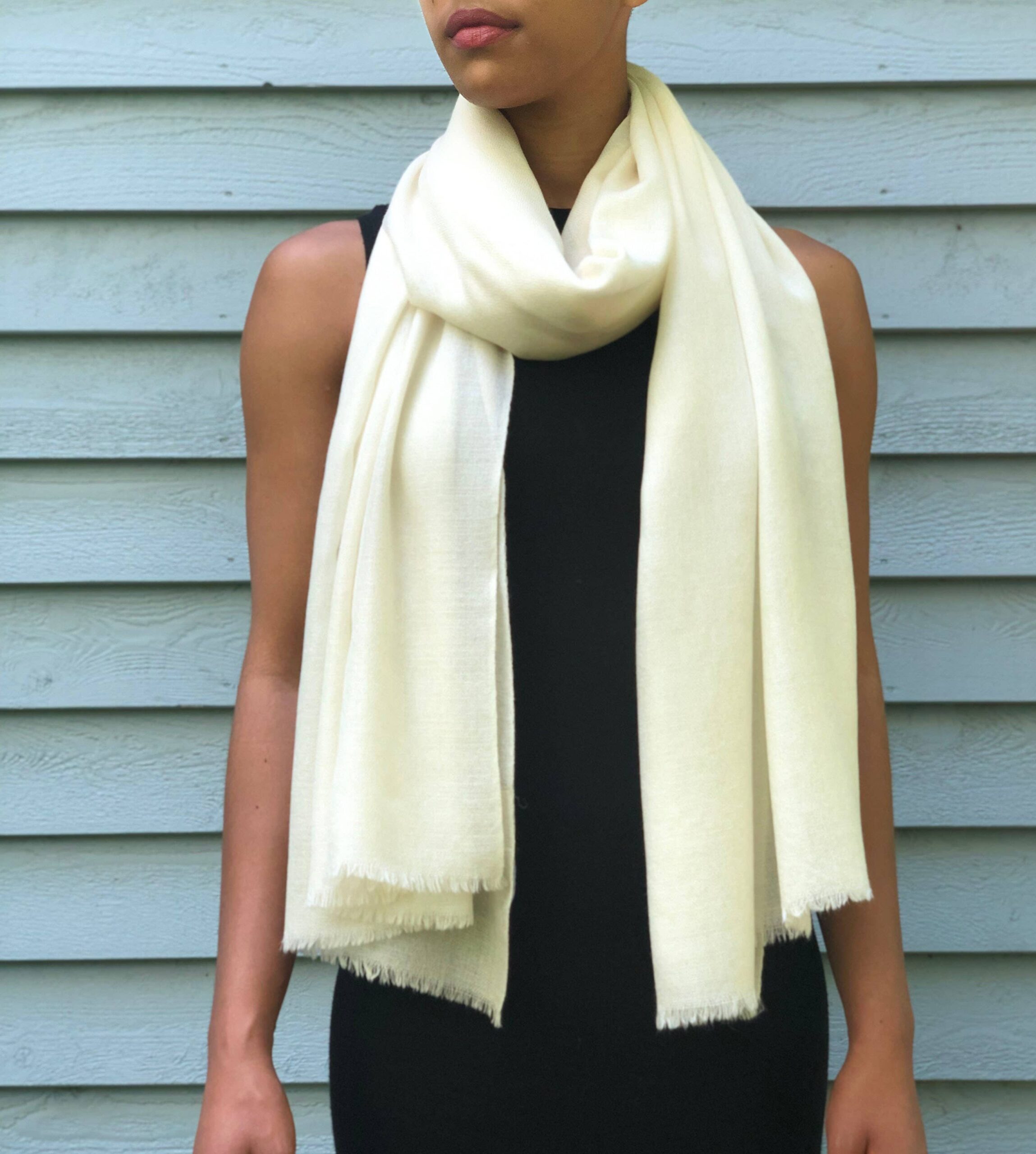 Ivory Lightweight Solid Wool Scarf