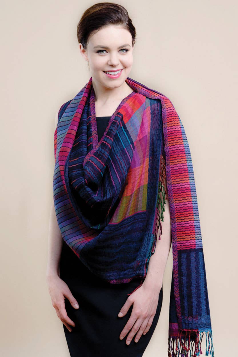 Blue Multi Kalya Wool & Cotton Shawl II
