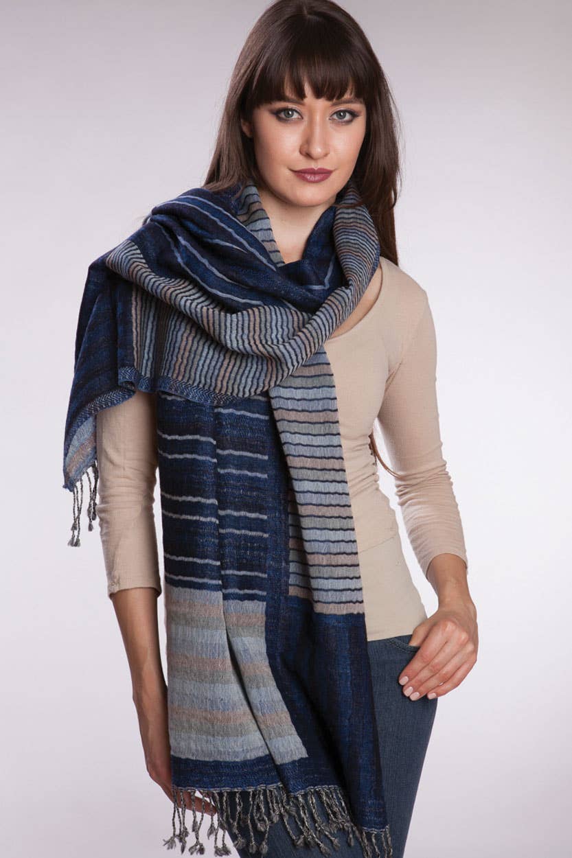 Navy/Silver Kalya Wool & Cotton Shawl II