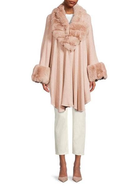 Dusty Rose Filippa Faux Fur Trim Kimono