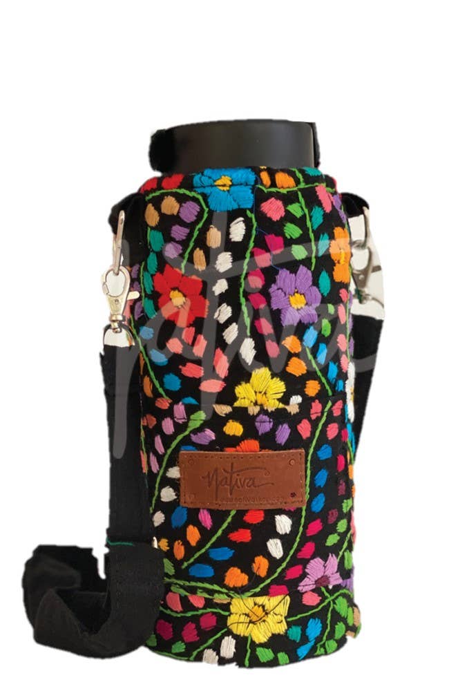 Nativa - Embroidered Water Bottle Holder with Strap - Multiple Colors