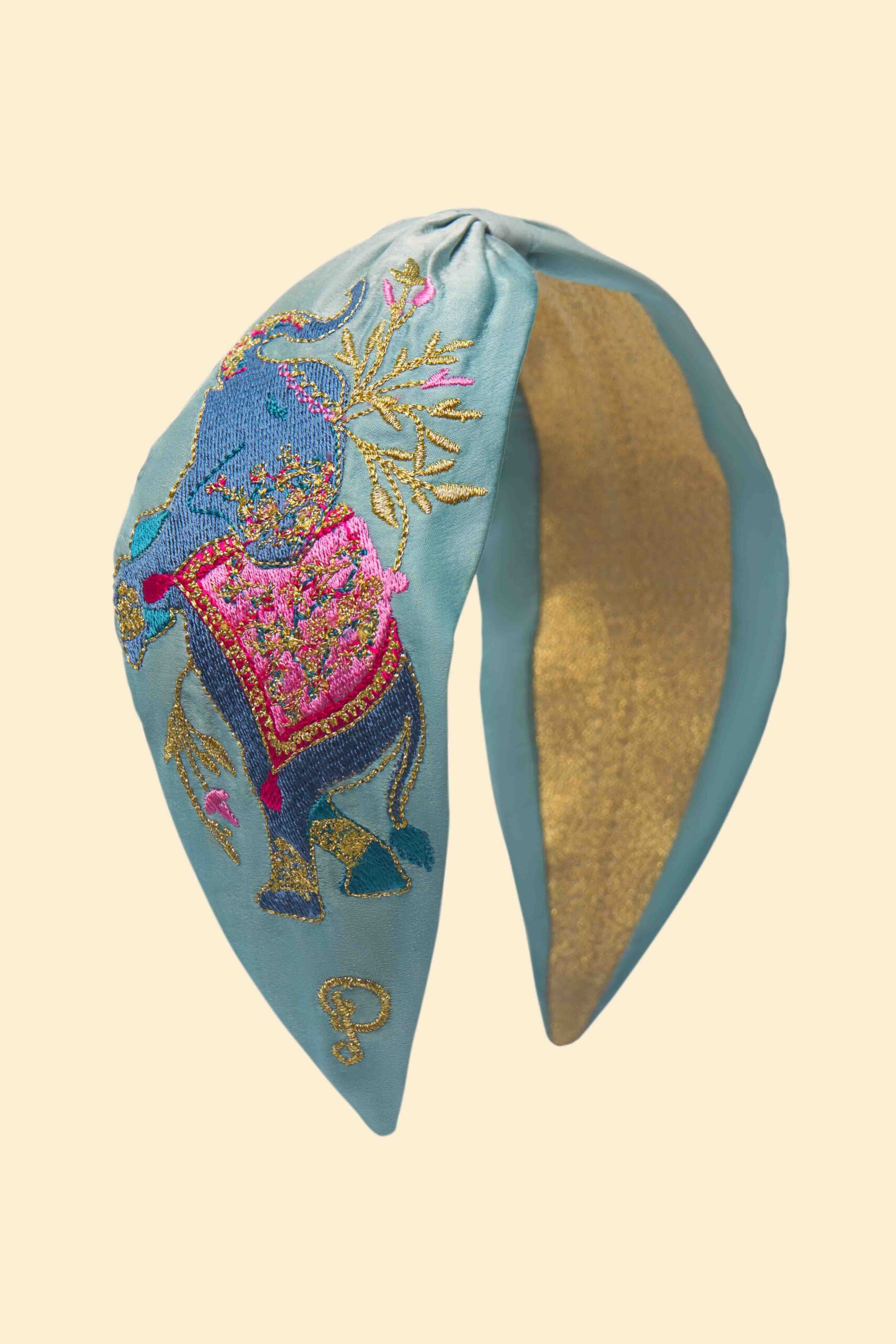 Elephant in Cornflower - Satin Embroidered Headband