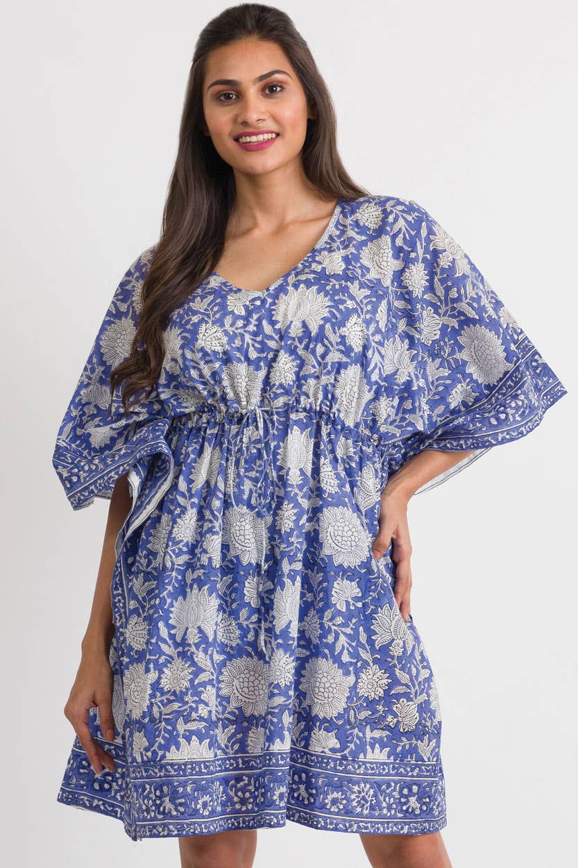 Periwinkle Block-Printed Caftan