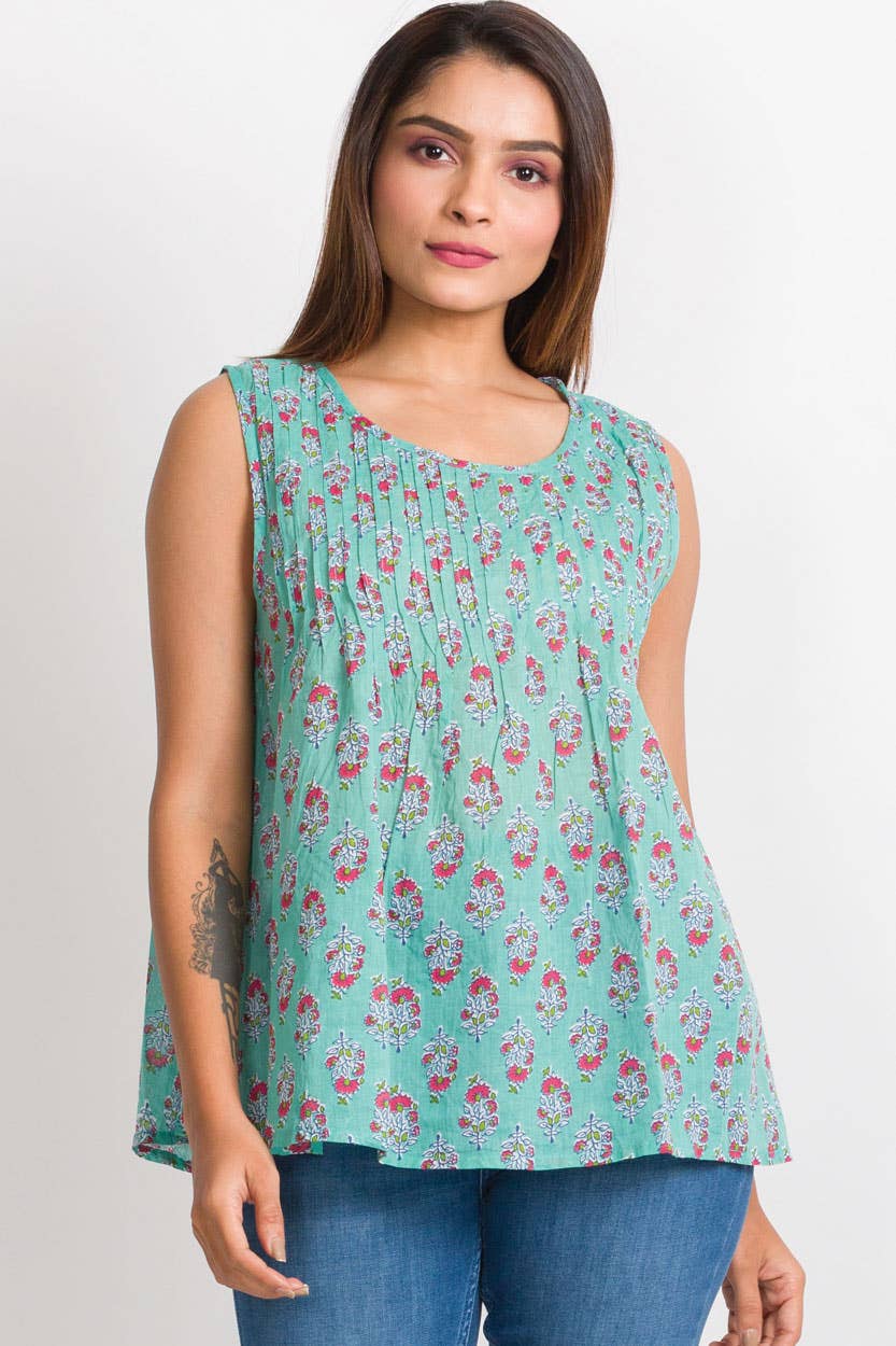 Turquoise Jamuna Sleeveless Top - S/M